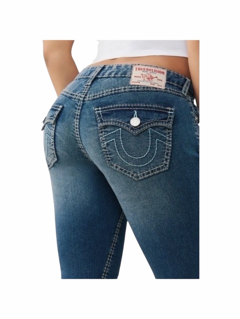 NWT True Religion Joey Big T Flap Pocket Flare Jeans Medium Blue Womens Size 30 - Picture 2 of 6